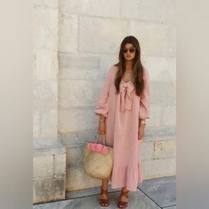 JOHANNA SANDS balloon sleeves RARE cotton dress muslin bow small PRETTY!!